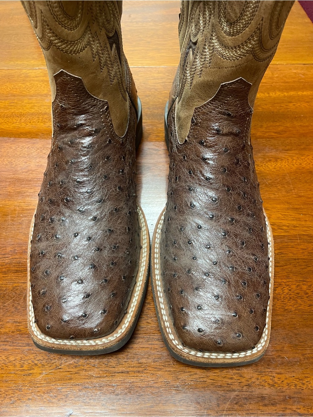 Ariat Brown Ostrich Toe Western Boots with Suede Shaft-size 10.5. Excellent cond